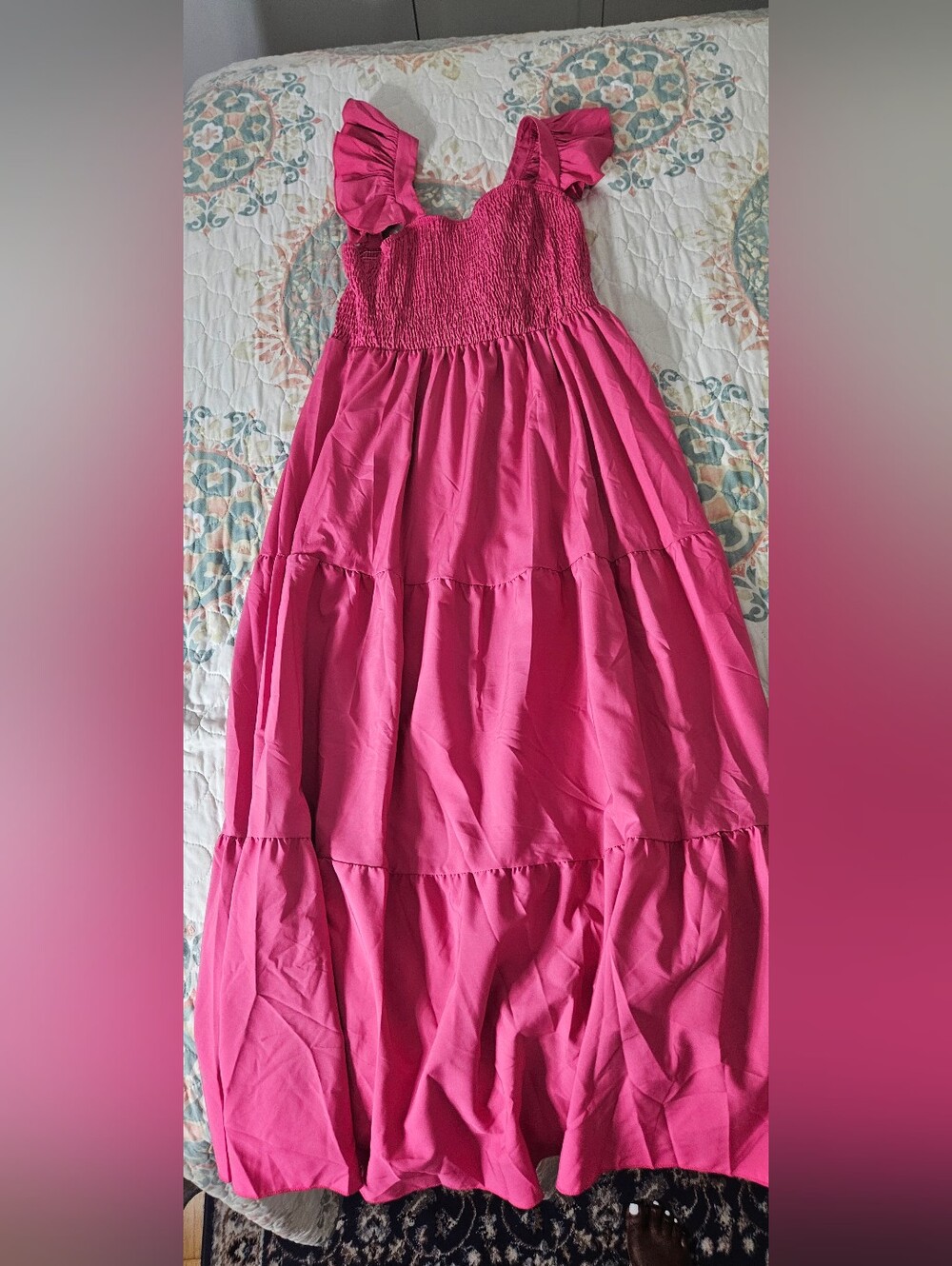 Girls Pink Smocked Ruffle-Strap Maxi Dress